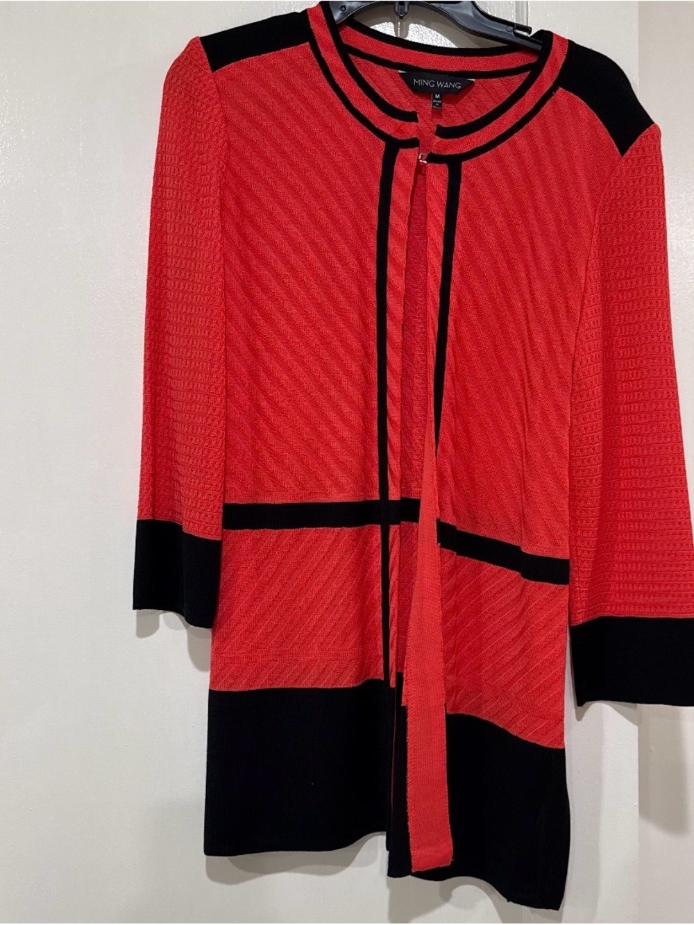 Ming Wang Red and Black Long Sleeve Knit Jacket Dress